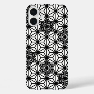 iPhone 16 Plus Case Motif japonais Asanoha - blanc et noir