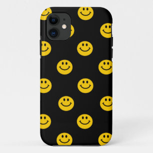 Coque iPhone 11 Motif jaune de visage sur le noir