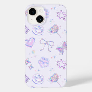 Coque Pour iPhone 14 Motif Jelly Kitsch Y2K Holographique Violet Pastel