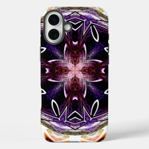 Coques iPhone 16 Plus Motif kaléidoscope cosmique violet et magenta