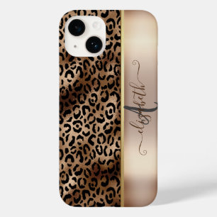 Coque Pour iPhone 14 Motif léopard Bronze Noir Monogramme