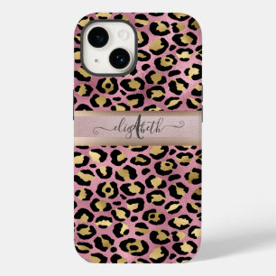 Coque Pour iPhone 14 Motif léopard Monogramme Or rose Noir