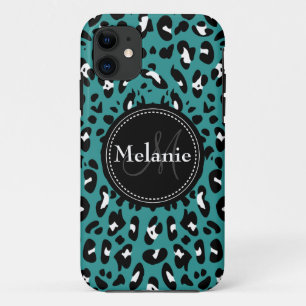Etui iPhone Case-Mate Motif Léopard noir Turquoise monogramme