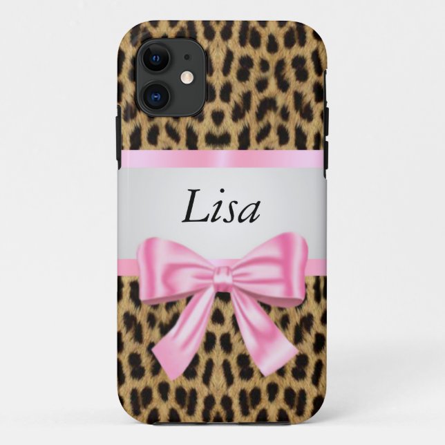 Coques Case-Mate iPhone Motif léopard personnalisé Pink Bow (Dos)