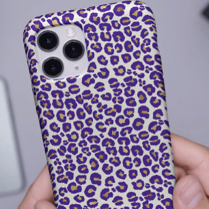 Coque iPhone 15 Pro Max Motif léopard pourpre et or