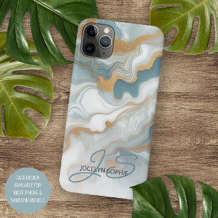 Case-Mate iPhone Case Motif marbre personnalisé bleu sarcelle or blanc