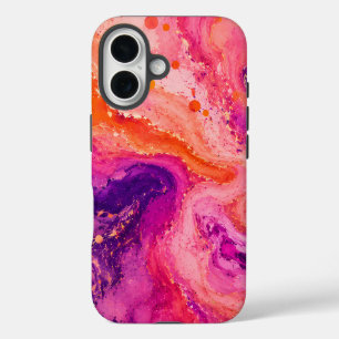 Coque Pour iPhone 16 Motif Marbre Rose Orange Violet