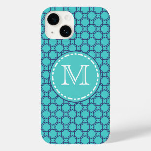 Coque Pour iPhone 14 Motif marocain turquoise et bleu - Monogramme