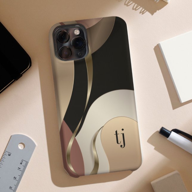 Coques Case-Mate iPhone Motif métallique Abstrait avec Monogramme (Créateur téléchargé)