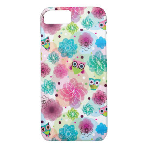 Coque iPhone 7 Motif mignon d'arrière - plan de hibou de fleur