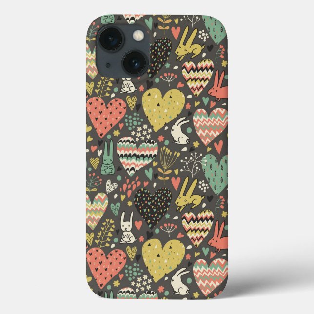 Coques Case-Mate iPhone Motif mignon de lapins d'amour avec des coeurs (Verso)