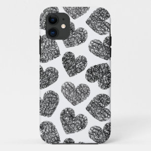 Coques Pour iPhone Motif moderne Black and White Doodle Hearts