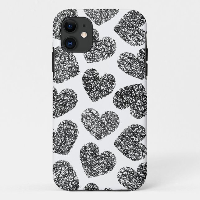 Coques Case-Mate iPhone Motif moderne Black and White Doodle Hearts (Dos)