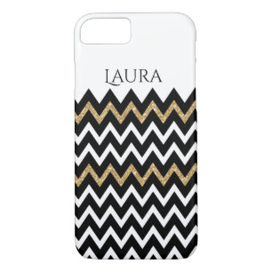Coques Pour iPhone Motif moderne Chevron noir blanc & or