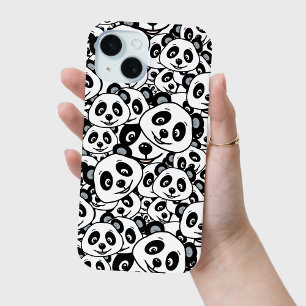 Coque Pour iPhone 15 Motif moderne d'ours panda mignon en noir et blanc