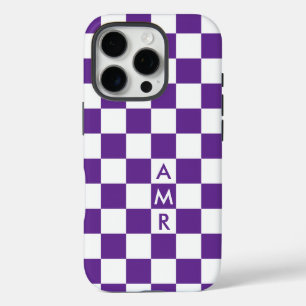 Coques iPhone 16 Pro Motif Monogram Purple White À damiers
