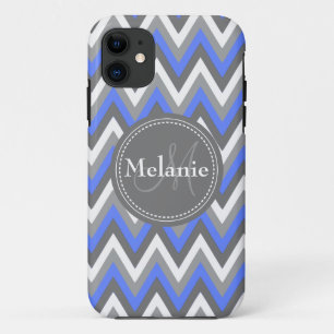 Etui iPhone Case-Mate Motif Monogramme de Cornflower Bleu & Gris Chevron