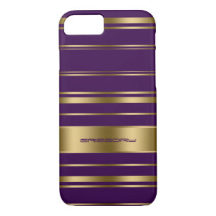 Coques Pour iPhone Motif Monogramme Gold & Purple Stripes