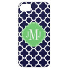 Motif monogramme quatrefeuilles bleu marine et bla