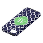 Motif monogramme quatrefeuilles bleu marine et bla