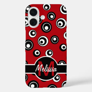 Coque Pour iPhone 16 Motif monogramme rouge, blanc noir