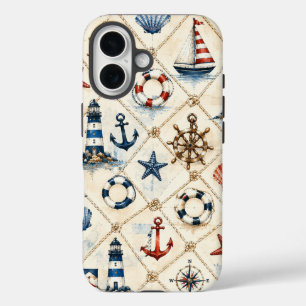 Coque Pour iPhone 16 Motif nautique côtier sans couture