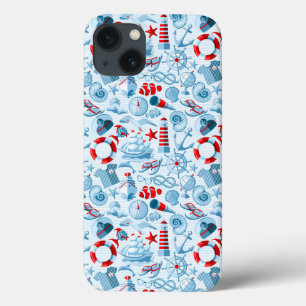iPhone 13 Case Motif Nautique Rouge Blanc Et Bleu
