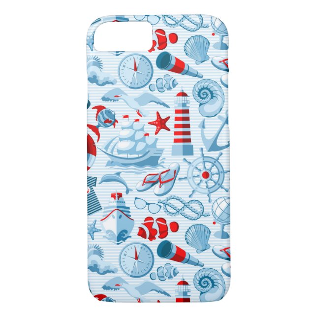 Coques Case-Mate iPhone Motif Nautique Rouge Blanc Et Bleu (Dos)
