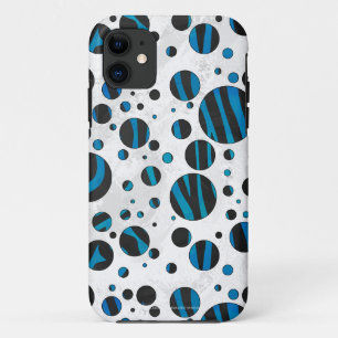 Coque Case-Mate Pour iPhone Motif noir et bleu de zèbre de point de polka