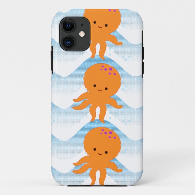 Coques Case-Mate iPhone Motif Octopus Orange Et Vagues Bleues (Dos)