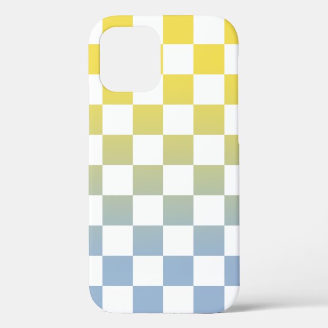 Coques Case-Mate iPhone motif Ombré jaune À damiers bleu clair (Verso)