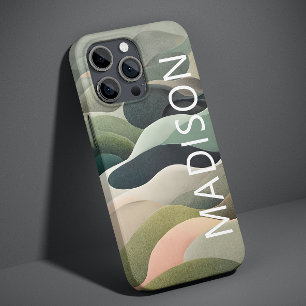 Coque Pour iPhone 14 Pro Motif ondulé abstrait moderne avec nom personnalis