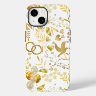 Coque Pour iPhone 14 motif ornementaux mariages en or 02