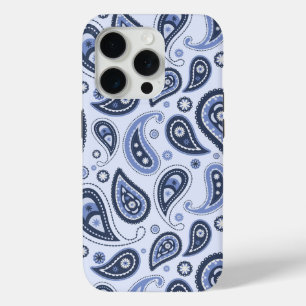 Coque iPhone 15 Pro Motif Paisley Bleu