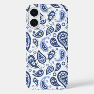 Coque Pour iPhone 16 Motif Paisley Bleu