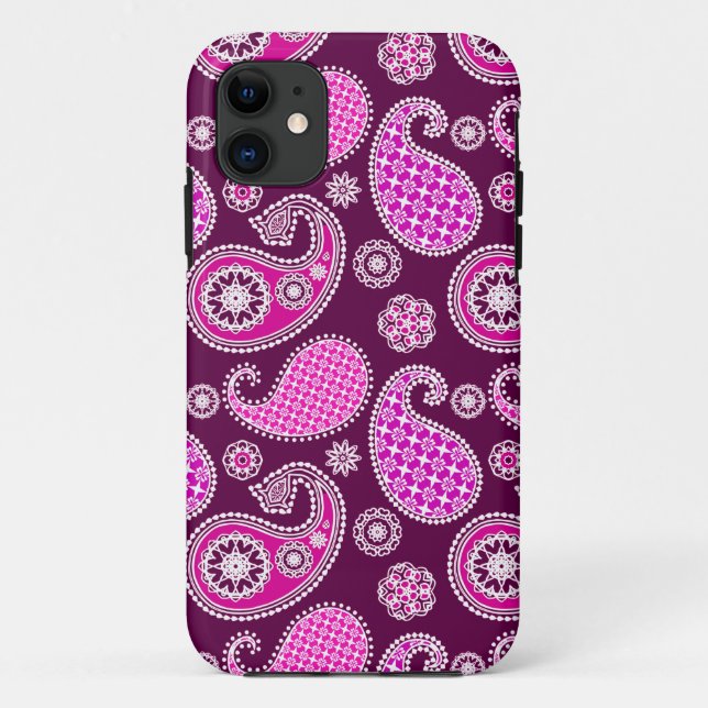 Coques Case-Mate iPhone Motif Paisley, rose fuchsia, violet et blanc (Dos)