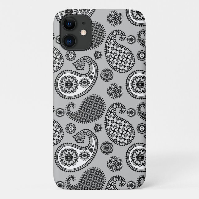 Coques Case-Mate iPhone Motif Paisley, tons gris, noir et blanc (Dos)
