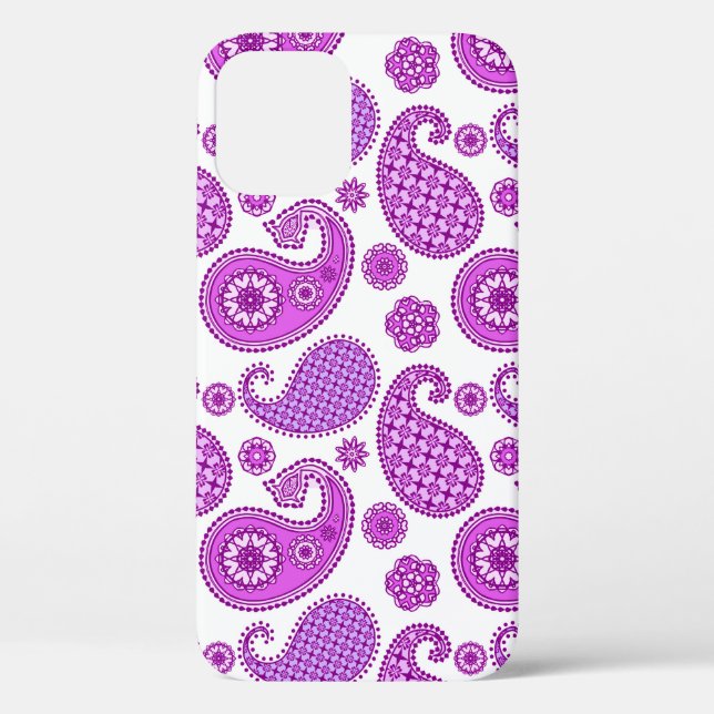 Coques Case-Mate iPhone Motif Paisley, violet, violet et blanc (Verso)