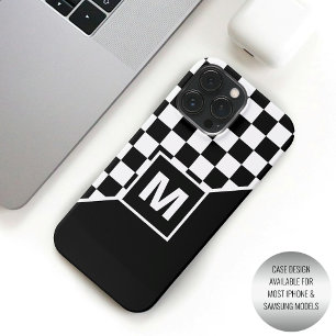 Coque iPhone 15 Pro Max Motif personnalisé de drapeau à damier noir et bla