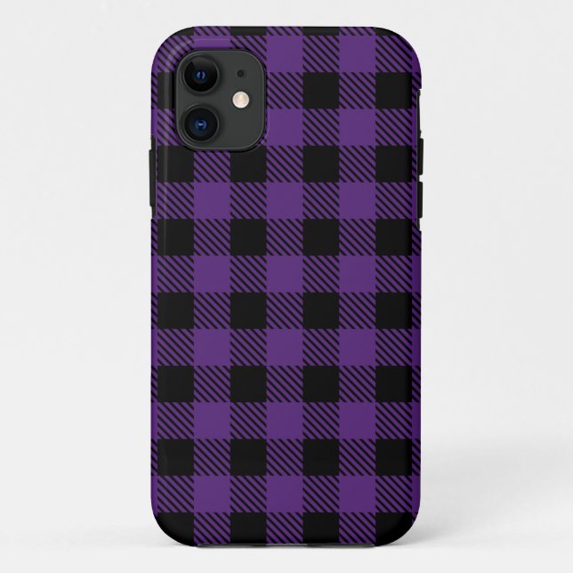 Coques Case-Mate iPhone Motif Plaid de Buffalo violet et noir (Dos)