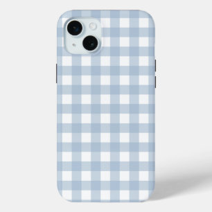Coque iPhone 15 Mini Motif Plaid En vichy bleu minimaliste