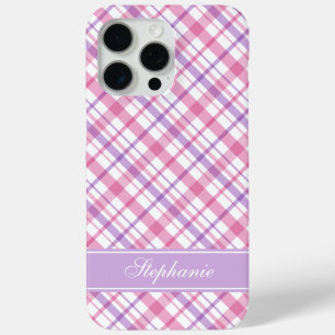 Coque iPhone 15 Pro Max Motif plaid rose et lavande