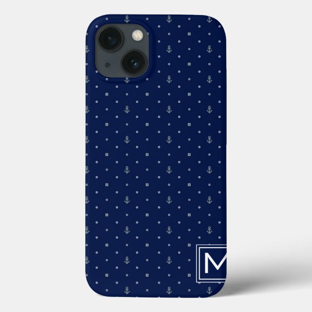 Coques Case-Mate iPhone Motif Pois Ancre | Ajouter votre initiale (Verso)