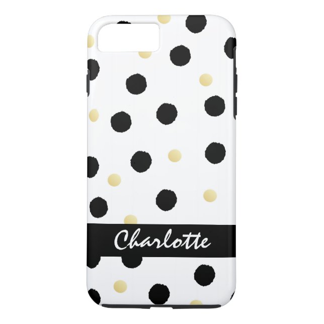 Coques Case-Mate iPhone Motif Pois noir et or personnalisé (Dos)