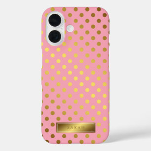 Coque Pour iPhone 16 Motif Pois Pink Faux Gold Faux