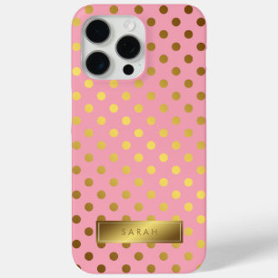 Coque iPhone 15 Pro Max Motif Pois Pink Faux Gold Faux