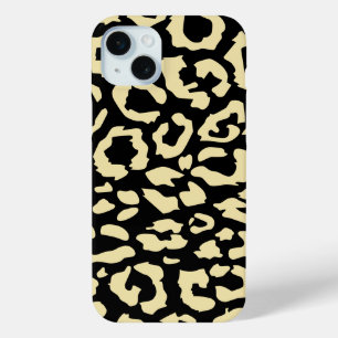 Coque iPhone 15 Mini Motif Poster de animal Léopard Spots Noir Et Or