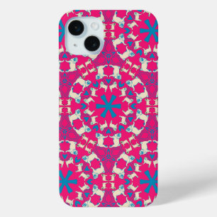 Coque iPhone 15 Mini Motif Pug rouge corail moderne