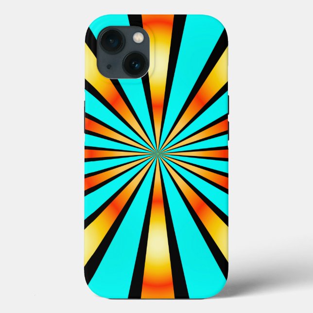 Coques Case-Mate iPhone Motif radial Turquoise orange noir (Verso)