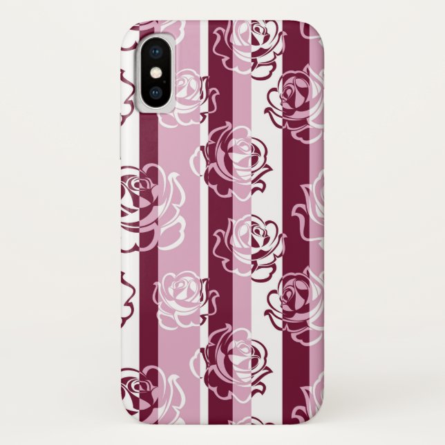 Coques Case-Mate iPhone Motif rayé avec des roses (Dos)